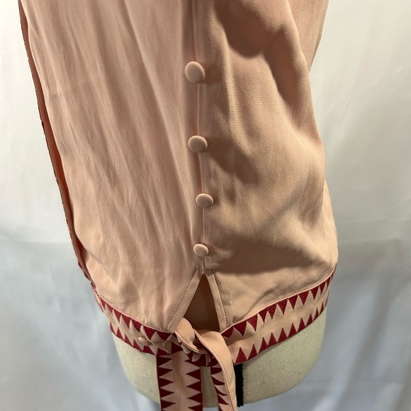 Marie Oliver Pale Pink and Red Accent Wrap Blouse Side Buttons and Tie XS - Picture 10 of 12